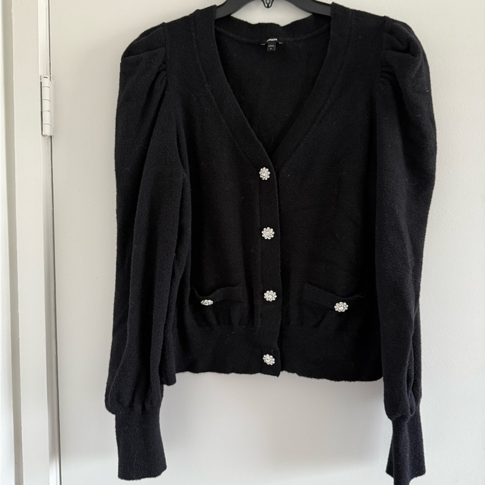 Elegant Express Black Sweater with Button Accents
